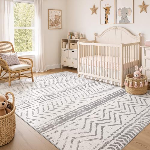Boho 5x7 Area Rug Living Room Rugs Machine Washable Grey White (Color Gray White / 5' X 7' (Rectangular))