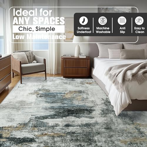 9x12 Area Rugs for Living Room Washable Bedroom Dining Room Black Gold (Black Gold/Multi / 9' x 12' (Rectangular))