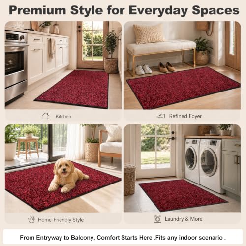 Super Absorbent Front Door Mat (Red / 3' x 4' (Rectangular))