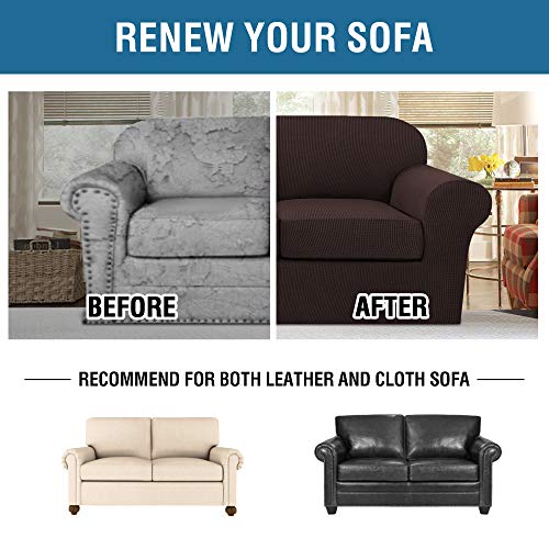 3 Piece Stretch Sofa Covers for 2 Cushion Loveseat Couch Covers for Living Room Sofa Slipcovers (Medium / Chocolate)