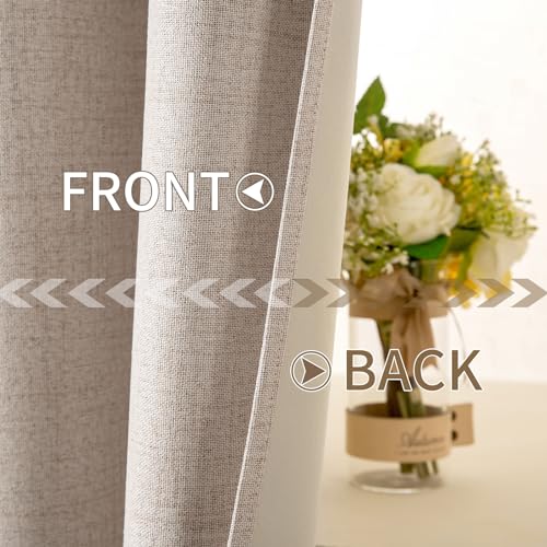 100% Blackout Linen Curtains for Bedroom 52x96 Inches Natural Beige (Beige / 52"W x 96"L (Pack of 2))