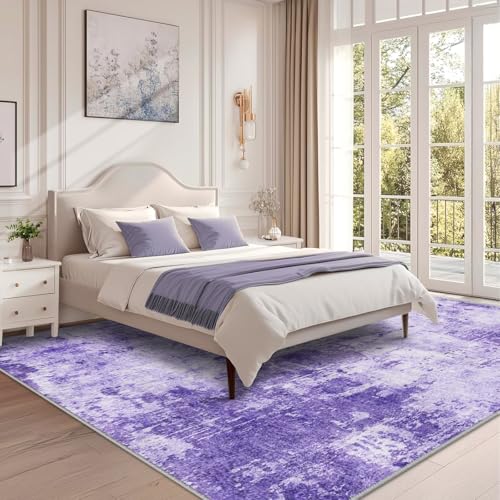 Washable 8'x10' Abstract Area Rug for Living Room Purple (Purple/Gray/Pink/White / 8' x 10' (Rectangular))