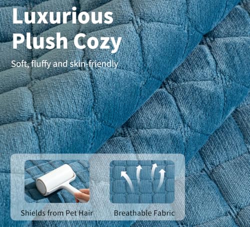 Sectional Velvet Couch Covers for 1 Seat (Lake Blue / 1PC/35.4"x35.4"/Backrest & Single)