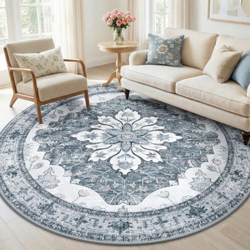 Washable Area Rug (Grey/White/Beige / 6' (Round))