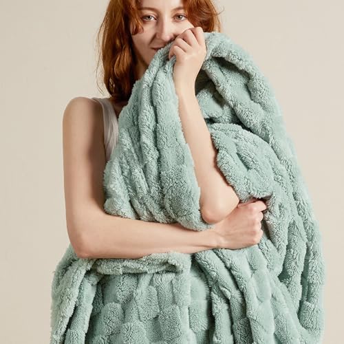 Checkered Soft Cozy King Blanket for Bed (01 Sage Green / King (108" X 90"))