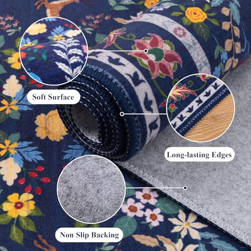 HEBE Hallway Runner Rug 2'x8' (Floral Blue / 2' x 8' (Rectangular))