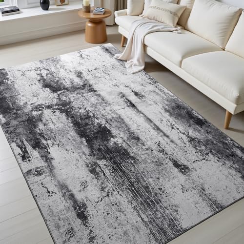 Abstract Area Rug Modern Washable Rug Soft Non Slip Rug Low Pile for Bedroom Living Room Dining Room Slate Grey 4x6 Feet (Slate Grey / 4' x 6' (Rectangular))