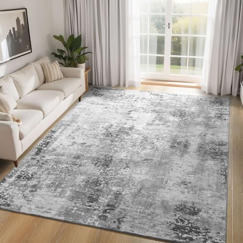 Living Room Rug 5x7 Gray Area Rug Machine Washable Boho Rug Non Slip Abstract Vintage Indoor Large Rugs for Bedroom (Grey / 5' x 7' (Rectangular))