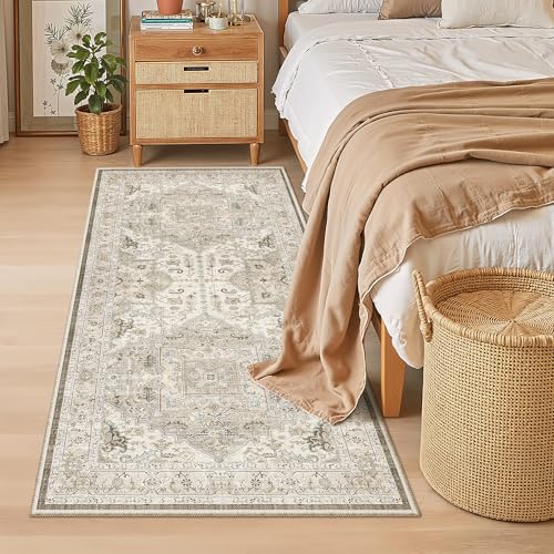 Washable Runner Rug 3x6 Runners for Hallways Non Slip (Ivory/Brown / 3' x 6' (Runner))