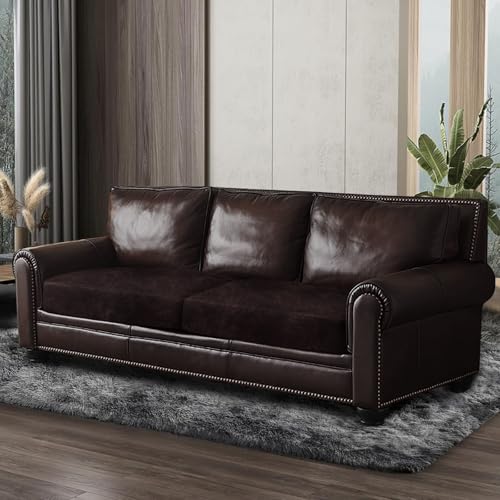 Leather Look Couch Cushion Covers Sofa Seat Slipcovers Sets Couches Furniture Protector for Sectional Armchair Loveseat Pets Kids Stretch Spandex Fabric (2 Cushion Sofa / Chocolate)