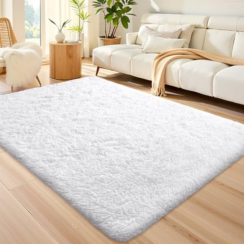 Area Rugs for Living Room Bedroom (4x5.9 Ft / White)