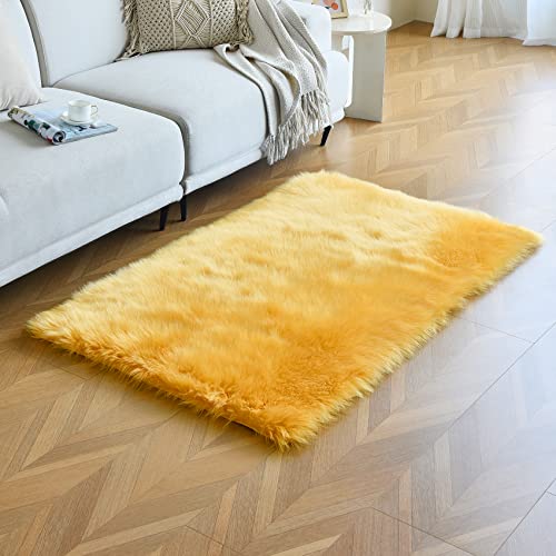 Yellow Faux Sheepskin Fur Rug 3x5 ft (Yellow / 3' x 5' (Rectangular))