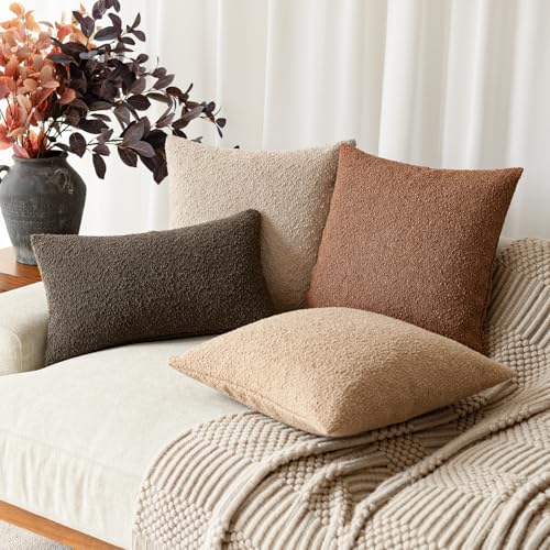 Decorative Textured Boucle Throw Pillow Cover 24x24 Burnt Orange (24" x 24" (Pack of 2) / Autumnal)