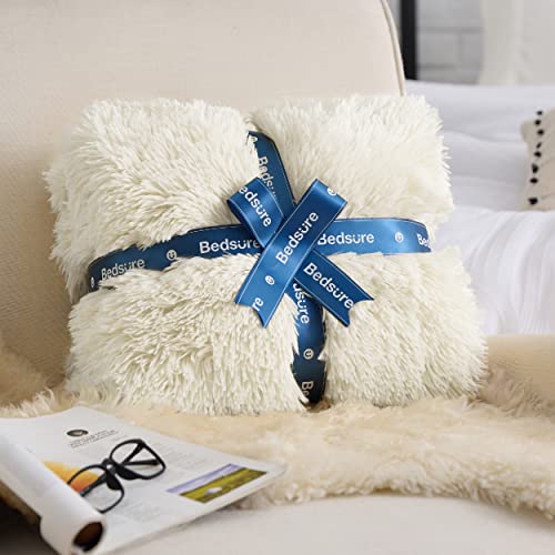 Faux Fur Fluffy Sherpa Fleece King Bed Blanket Cream 108"x90" (02- Cream / King (108" X 90"))
