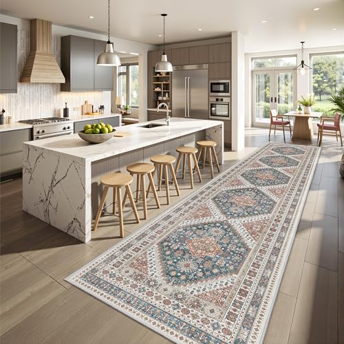 Hallway Runner Rug 2x12 Extra Long Washable Runner (Blue / 2' x 12' (Runner))