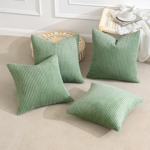 Soft Corduroy Decorative Throw Pillow Covers Sage Green 18x18 (18" x 18" (Pack of 4) / Sage Green)
