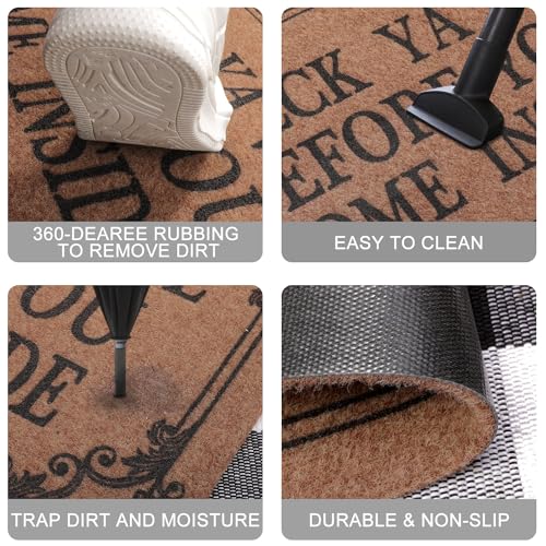Front Door Door Mat Indoor Outdoor Entrance Doormat Rubber Welcome Door Mat (1'6" x 2'4" (Rectangular) / Come Inside-brown)