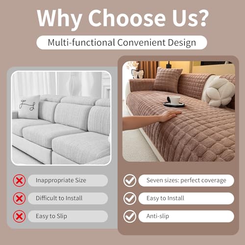 Sectional Velvet Couch Covers for 2 Seats (Coffee / 1PC/35.4"x47.2"/2 Seats & Short "L" Part)