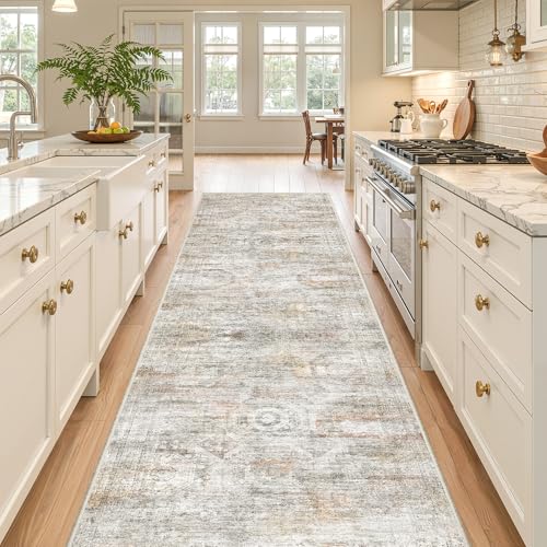 2'6 x 10' Runner Rug Non Slip (Grey/Rust / 2'6" x 10' (Runner))