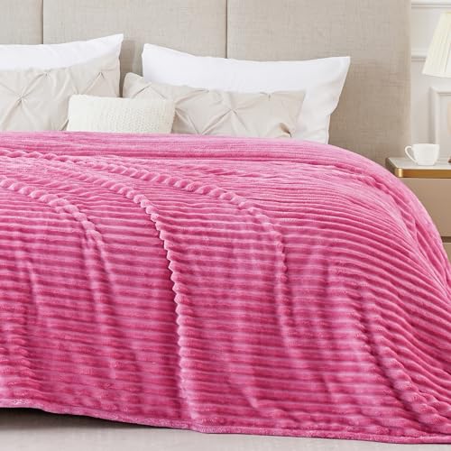3D Ribbed Jacquard Hot Pink King Size Blanket for Bed (Hot Pink / King(108"x90"))