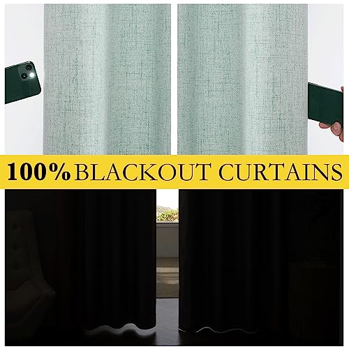 100% Absolutely Blackout Linen Curtains with Thermal Insulated White Liner (42"W x 63"L (Pack of 2) / Seafoam Green)