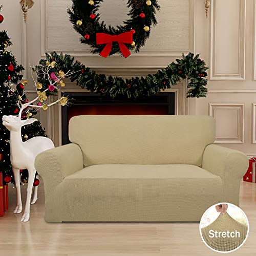 Stretch Loveseat Couch Covers Washable Beige (Medium Loveseat / Beige)