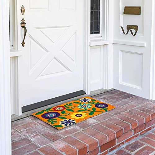 Floral Coir Door Mat (17 X 30 In, Natural & Modern)