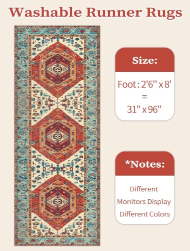 2'6"x8' Washable Non Slip Boho Runner Rug for Hallway (Orange/Multi / 2'6" x 8' (Runner))