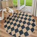 Checkered Easy Jute 6ft Round Outdoor Patio Area Rug (6' Round / Black/Checkerboard -2)