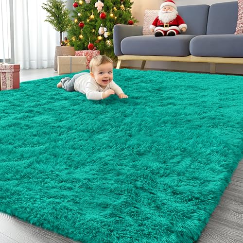 8x10 Machine Washable Large Area Rugs for Living Room (8x10 Ft / Teal Green)