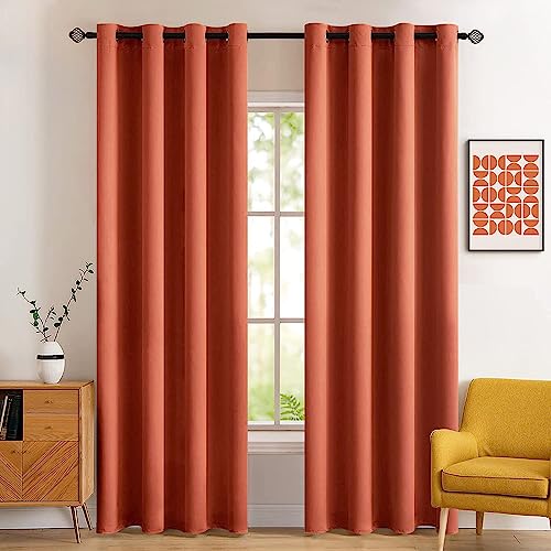 Fall Decor Burnt Orange Blackout Curtains for Bedroom 72 Inch Long (Burnt Orange / 52"W x 72"L (Pack of 2))