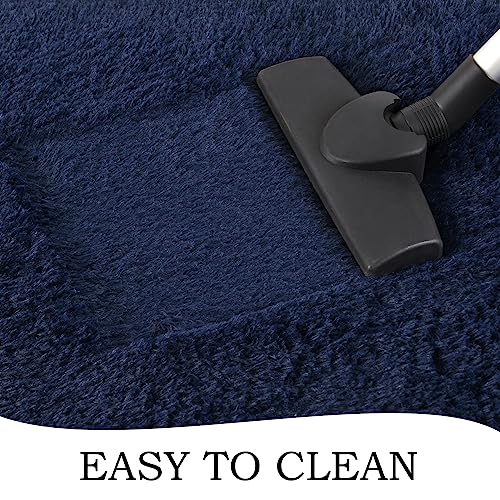 Soft Runner Rugs for Bedroom Living Room Plush Fluffy Rug 3x8 (Navy Blue / 3' x 8' (Runner))