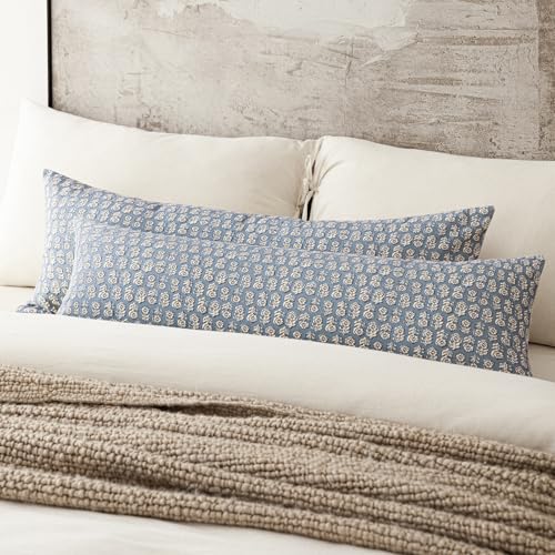 Long Floral Print Lumbar Throw Pillow Covers 14×36 Dusty Blue (36" x 14" (Pack of 2) / Lake)