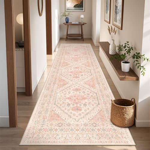 Runner Rug 2x8 Runners for Hallways Non Slip Washable Rugs (Pink / 2' x 8' (Runner))