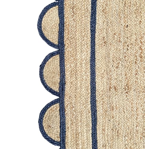 Scallop Pattern Jute Bohemian Area Rug (5'x8' (Rectangular) / Navy)