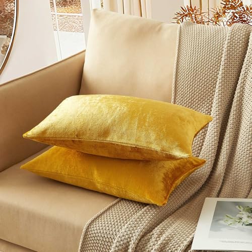 12x20 Lumbar Velvet Throw Pillow Covers Set of 2 (Golden / 20" x 12" (Pack of 2))