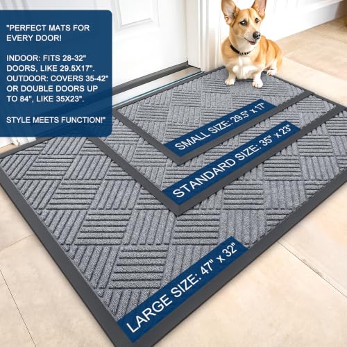 Front Door Mat Outside Entrance (29.5" X 17" / Charcoal Gray Diamond)