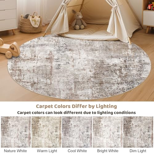 6ft Round Area Rug Living Room Rugs (Brown/Grey/Red / 6' (Round))