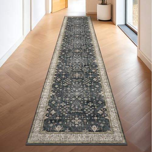 Black Boho Washable 3x10 Extra Long Hallway Runner Rug (3' x 10' (Runner) / Ashen / Multi)