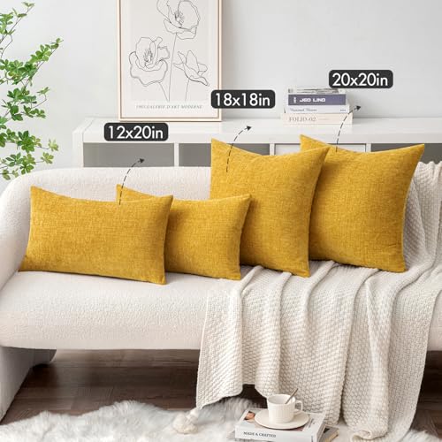 Soft Chenille Throw Pillow Covers Mustard Yellow 18x18 Pack of 2 (18" x 18" (Pack of 2) / Mustard Yellow)