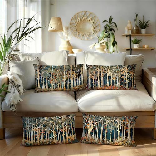 Rustic William Morris Inspired Forest Decor Pillow Covers 12x20 Set of 4 (Forest-orange 07 / 20" x 12" (Pack of 1))