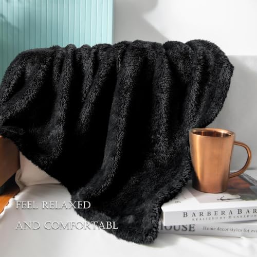 Fuzzy Large Fleece Throw Blanket for Couch (Black / 50x70 IN)
