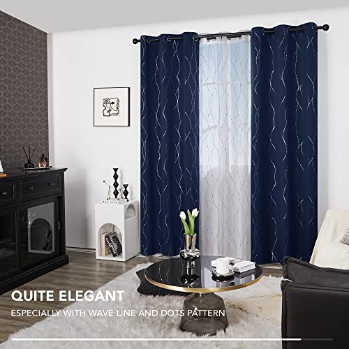 Living Room Curtains 84 Inches Long (Navy Blue/Wave Dots / 38"W x 84"L (Pack of 2))