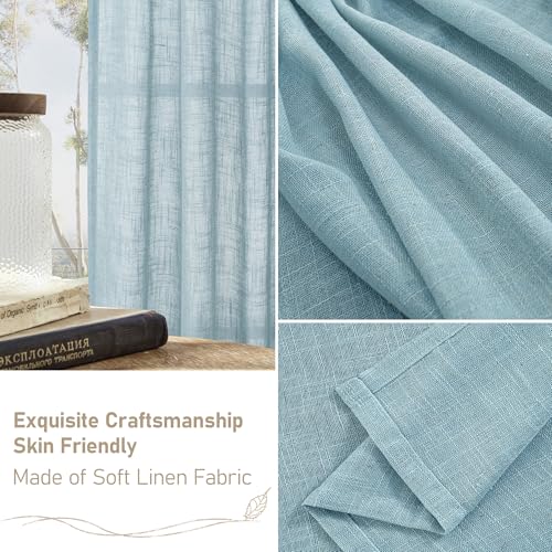 Semi Sheer Linen Curtains 63 Inch for Living Room 52 x 63 Inch (Stone Blue / 52"W x 63"L (Pack of 2))