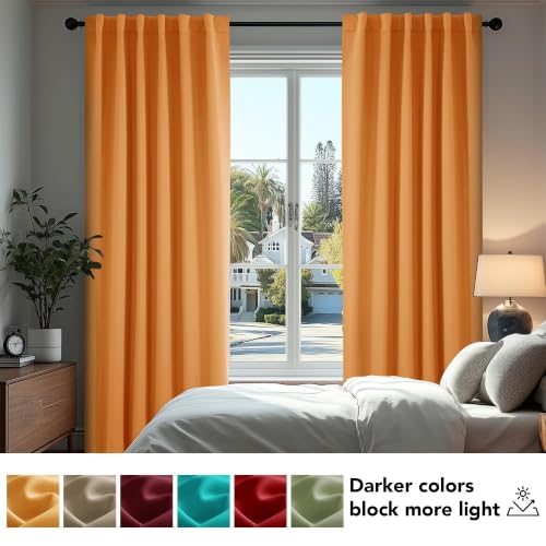 Blackout Curtains for Kitchen Window Back Tab and Rod Pocket Curtains Room Darkening Curtains 52Wx45L Inch Orange Flame 2 Panels (Orange Flame / 52"W x 45"L (Pack of 2))