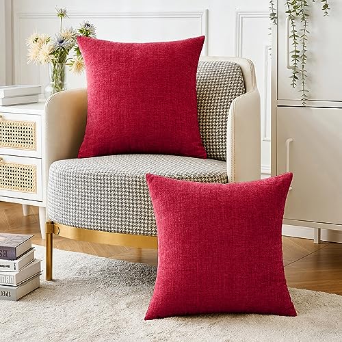 Soft Chenille Throw Pillow Covers Red 20x20 Inch Pack of 2 (20" x 20" (Pack of 2) / Red)