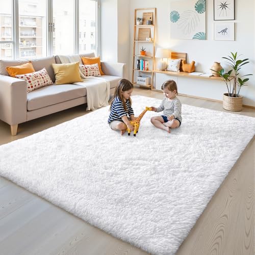 Area Rugs for Living Room Bedroom (4x5.9 Ft / White)