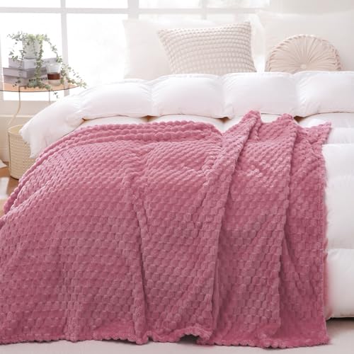 Dusty Pink Throw Blanket 90"×90" Gifts for Mom Fuzzy 3D Jacquard Decorative (Dusty Pink / 90"×90”)
