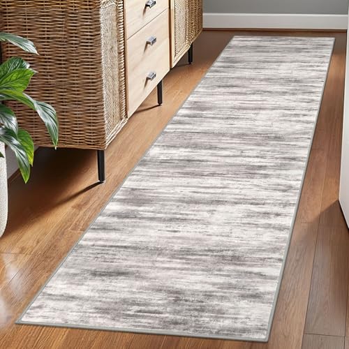 Modern Abstract Washable Rug Runner 2x7 Hallway Runner Rug Non (Grey/Light Beige/Brown / 2' x 7' (Runner))