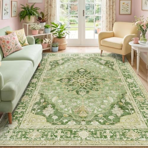 Washable Area Rug (Green/Yellow / 6' x 9' (Rectangular))